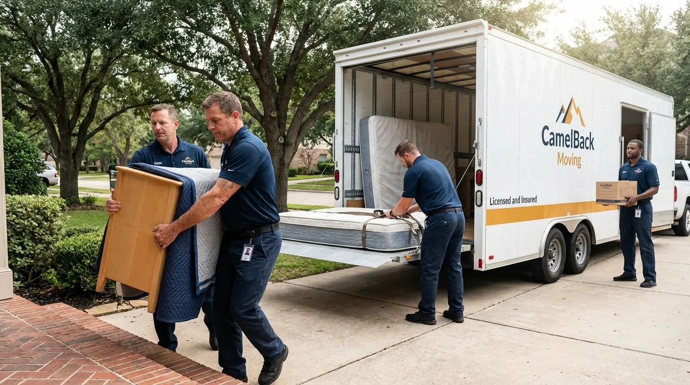 Crew loading residential truck for cross-state move from Tooele, UT