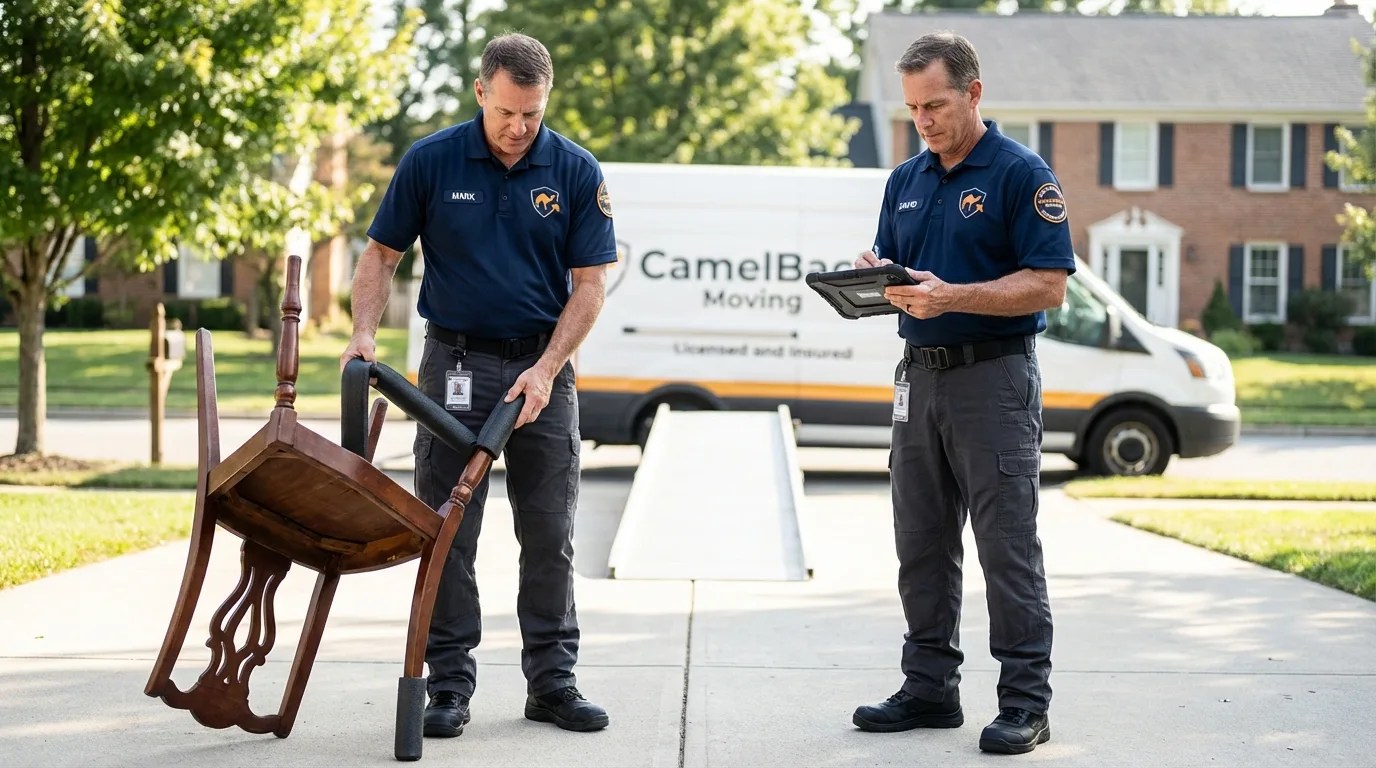 Movers inspecting furniture for damage prevention before loading in Tooele, UT